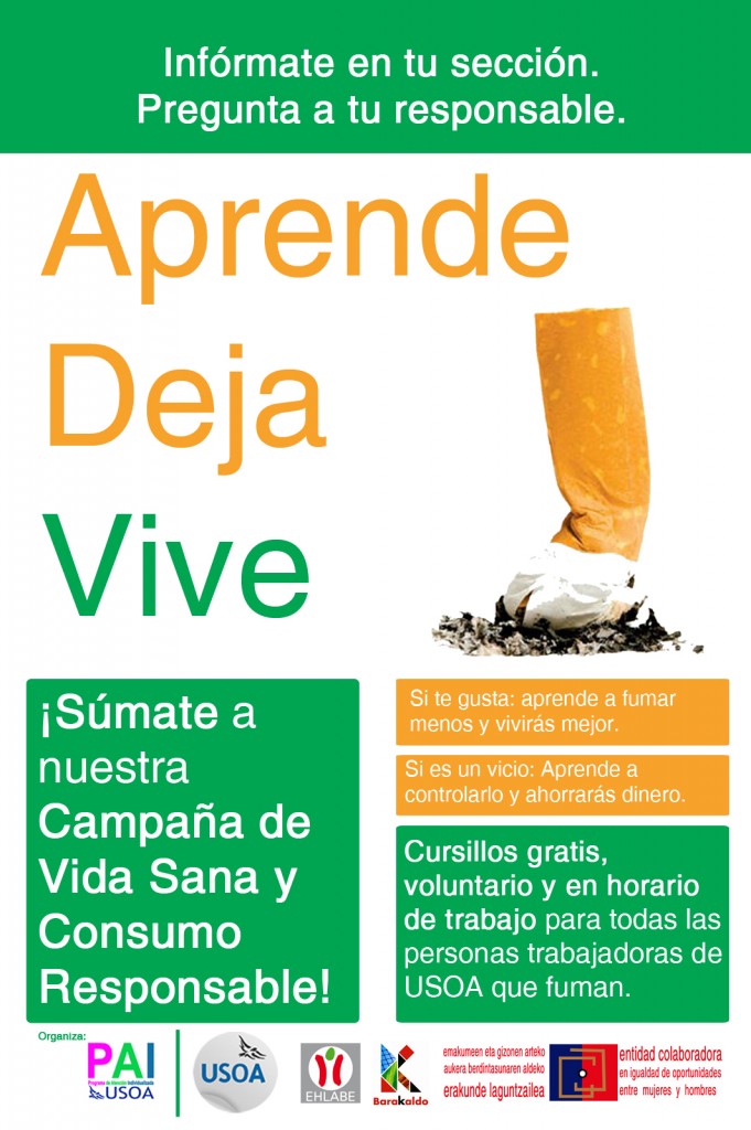 Cartel diseñado para la Acción Formativa sobre el Consumo de Tabaco, Dpto. RR.HH. USOA, 2015.